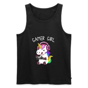 Gamer Girl Einhorn mit bunten Haaren - Männer Premium Bio Tank Top - Schwarz - Vorne - Michal (187cm)