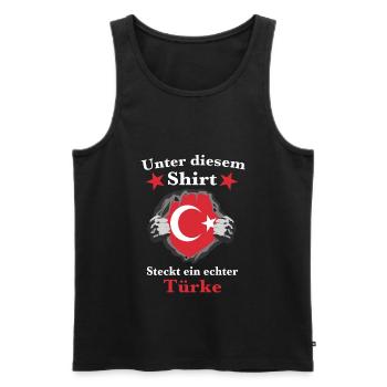 Unter diesem Shirt steckt ein echter Türke - Männer Premium Bio Tank Top - Schwarz - Vorne - Michal (187cm)