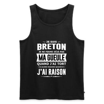 Breton je ne ferme pas ma gueule humour Bretagne - Débardeur bio Premium Homme - noir - Devant - Michal (187cm)