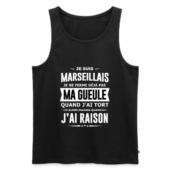Marseillais je ferme pas ma gueule cadeau humour - Débardeur bio Premium Homme - noir - Devant - AI Model Male 178 light (178cm)