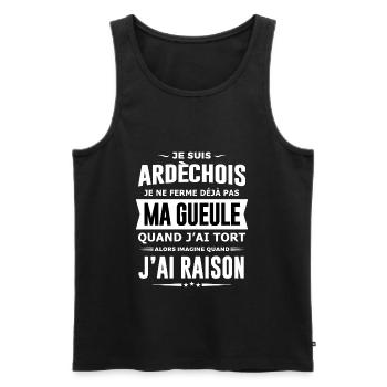 Ardèchois je ne ferme pas ma gueule humour Ardèche - Débardeur bio Premium Homme - noir - Devant - Michal (187cm)