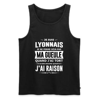 Humour Lyonnais je ne ferme pas ma gueule - Débardeur bio Premium Homme - noir - Devant - Michal (187cm)