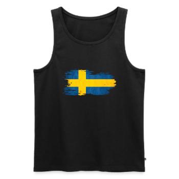 Schweden - Nationalfahne, Pinseleffekt - Männer Premium Bio Tank Top - Schwarz - Vorne - Michal (187cm)