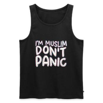 Je suis musulman Ne paniquez pas / Islam, Coran, Mosquée - Débardeur bio Premium Homme - noir - Devant - AI Model Male 178 light (178cm)
