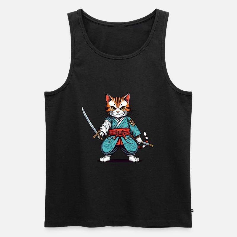 Samurai-Katze - Männer Premium Bio Tank Top - Schwarz
