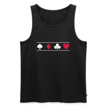 Symboles du jeu de cartes Pique, Carreau, Trèfle, Coeur en blanc - Débardeur bio Premium Homme - noir - Devant - AI Model Male 178 light (178cm)