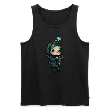 Mignon Anime Chibi Fille avec des cœurs - Débardeur bio Premium Homme - noir - Devant - AI Model Male 178 light (178cm)