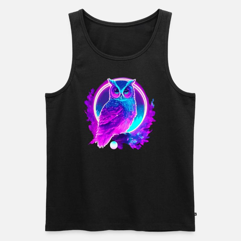 Eule Neon Moon Synthwave - Männer Premium Bio Tank Top - Schwarz