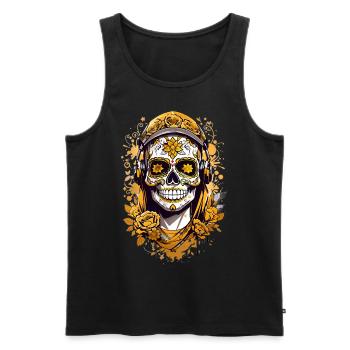 Golden Sugar Skull - Men's Premium Organic Tank Top - black - Front - AI Model Male 178 light (178cm)