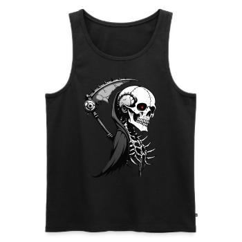 Crâne de la mort // Mort du crâne // Faucheuse FS0113 - Débardeur bio Premium Homme - noir - Devant - AI Model Male 178 light (178cm)