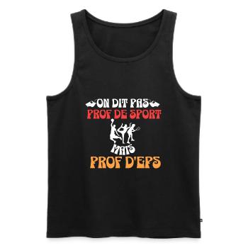 on dit pas prof de sport mais prof d'eps - Débardeur bio Premium Homme - noir - Devant - AI Model Male 178 light (178cm)