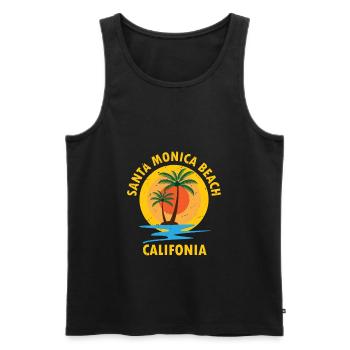 Santa Monica California - Men's Premium Organic Tank Top - black - Front - AI Model Male 178 light (178cm)
