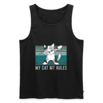 Chat à pois drôle MON CHAT MES RÈGLES - Débardeur bio Premium Homme - noir - Devant - Michal (187cm)
