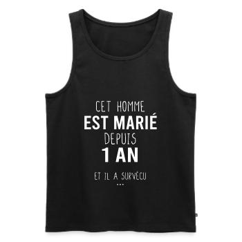 Cadeau mariage 1 an rigolo humour drôle - Débardeur bio Premium Homme - noir - Devant - Michal (187cm)