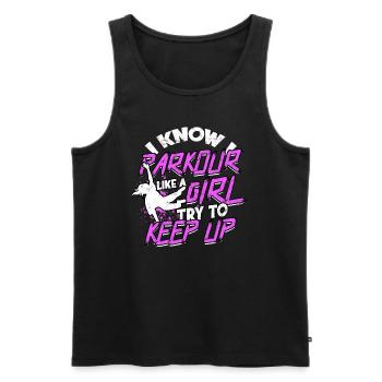 Parkour Girl Freerunning Runner Back Flip Jumping - Men's Premium Organic Tank Top - black - Front - AI Model Male 178 light (178cm)
