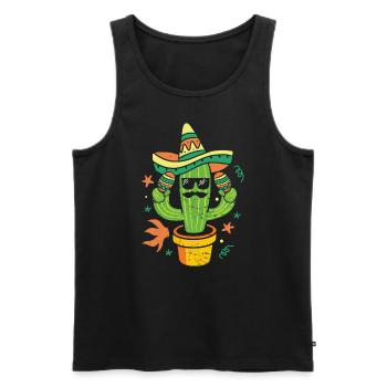 Jardin de cactus Sombrero mexicain - Débardeur bio Premium Homme - noir - Devant - AI Model Male 178 light (178cm)