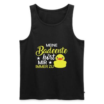 Meine Badeente hört mir immer zu Gummiente - Männer Premium Bio Tank Top - Schwarz - Vorne - Michal (187cm)