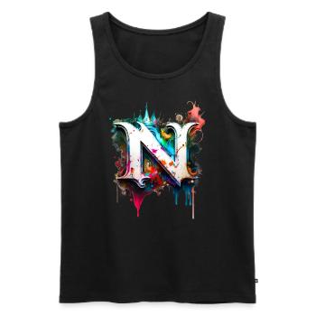 Graffiti Buchstabe N mit 👑 - Männer Premium Bio Tank Top - Schwarz - Vorne - Michal (187cm)