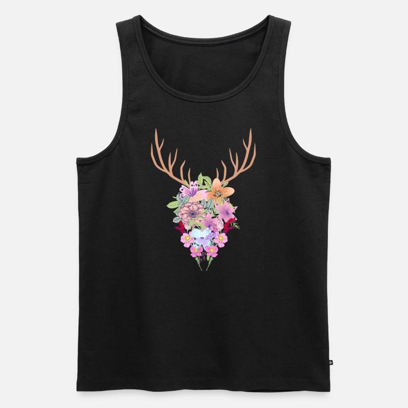 Blumen Geweih - Männer Premium Bio Tank Top - Schwarz