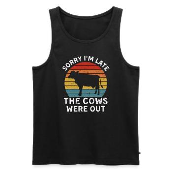 Retro Vintage Sorry I'm Late The Cows Were Out - Men's Premium Organic Tank Top - black - Front - AI Model Male 178 light (178cm)