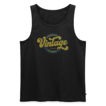 Vêtements en denim vintage légendaires rétro vert olive - Débardeur bio Premium Homme - noir - Devant - AI Model Male 178 light (178cm)