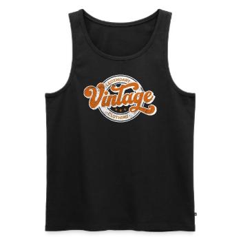 Legendary vintage denim clothing retro orange - Men's Premium Organic Tank Top - black - Front - AI Model Male 178 light (178cm)
