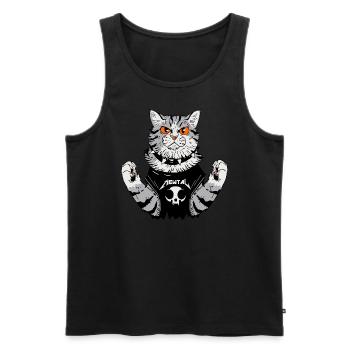 Cat aime la musique rock - Débardeur bio Premium Homme - noir - Devant - AI Model Male 178 light (178cm)