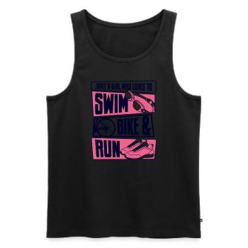 Une fille qui aime la natation et la course à vélo d’entraînement triathlète - Débardeur bio Premium Homme - noir - Devant - AI Model Male 178 light (178cm)