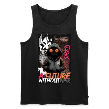 Un avenir sans guerre par ART8NS - Art ON Streetwear - Débardeur bio Premium Homme - noir - Devant - AI Model Male 178 light (178cm)