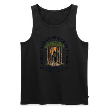 Great Adventure Feel Most Alive Bergwandern - Männer Premium Bio Tank Top - Schwarz - Vorne - Michal (187cm)