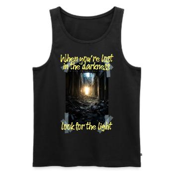 When you ́re lost... by ART8NS - Art ON Streetwear - Men's Premium Organic Tank Top - black - Front - AI Model Male 178 light (178cm)