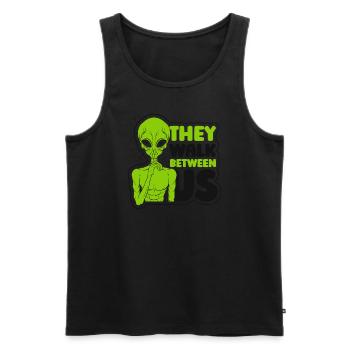 Ils marchent entre nous Ovni extraterrestre - Débardeur bio Premium Homme - noir - Devant - AI Model Male 178 light (178cm)