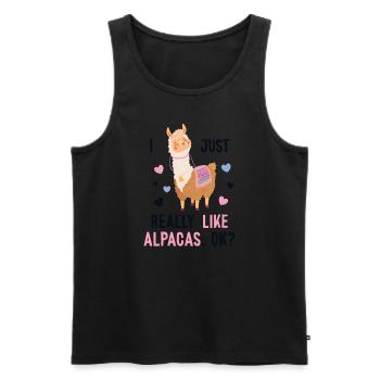 J’aime beaucoup les alpagas Huacaya Pako Lama - Débardeur bio Premium Homme - noir - Devant - AI Model Male 178 light (178cm)