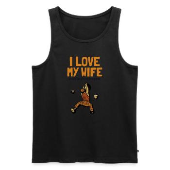 J’aime ma femme, l’escalade, le bloc, l’escalade de vitesse - Débardeur bio Premium Homme - noir - Devant - Michal (187cm)
