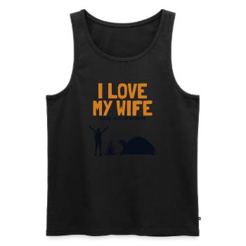 I love my Wife Camping Zelten Glamping - Männer Premium Bio Tank Top - Schwarz - Vorne - AI Model Male 178 light (178cm)
