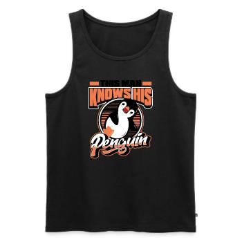 Cet homme connaît son pingouin manchot royal oiseau de mer - Débardeur bio Premium Homme - noir - Devant - AI Model Male 178 light (178cm)