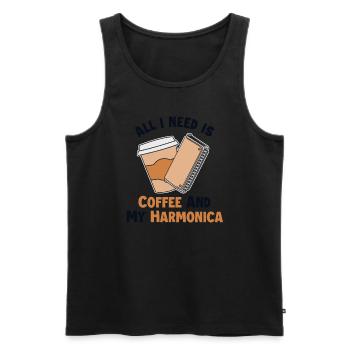 Coffee and my Harmonica Harmonicist Mouth Harp - Men's Premium Organic Tank Top - black - Front - Michal (187cm)