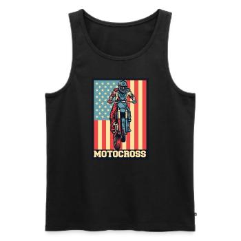 Motocross American Flag Supermoto Motorcycle - Men's Premium Organic Tank Top - black - Front - AI Model Male 178 light (178cm)