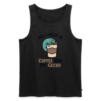 Kaffee und meine Gecko-Eidechse Gekkota Schopf - Männer Premium Bio Tank Top - Schwarz - Vorne - AI Model Male 178 light (178cm)