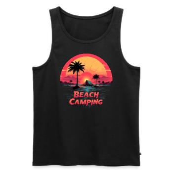 Plage Camping Tropical Coucher de soleil - Débardeur bio Premium Homme - noir - Devant - AI Model Male 178 light (178cm)