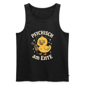 Funny sayings Psychisch am Ente - Men's Premium Organic Tank Top - black - Front - AI Model Male 178 light (178cm)