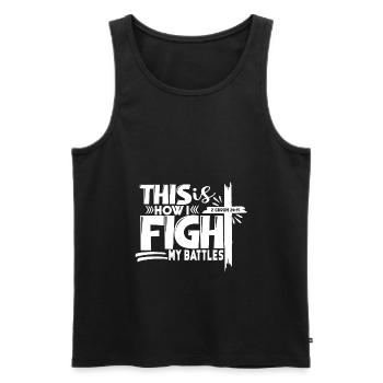 So Kämpfe Ich Meine Schlachten mit Kreuz und Bibel - Männer Premium Bio Tank Top - Schwarz - Vorne - AI Model Male 178 light (178cm)