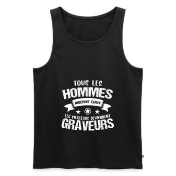 Graveur cadeau drôle humour - Débardeur bio Premium Homme - noir - Devant - Michal (187cm)