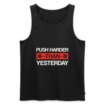 Push Harder Than Yesterday Fitness Sport - Männer Premium Bio Tank Top - Schwarz - Vorne - Michal (187cm)