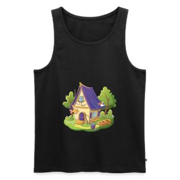 Fairytale house fisherman with fish and boat - Men's Premium Organic Tank Top - black - Front - AI Model Male 178 light (178cm)