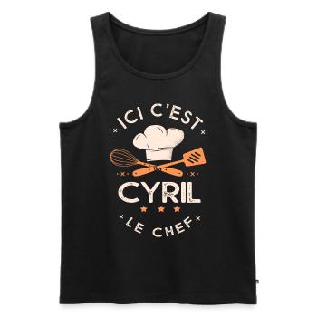 Cyril Chef Ici c est cyril le chef cuisinier - Débardeur bio Premium Homme - noir - Devant - Michal (187cm)