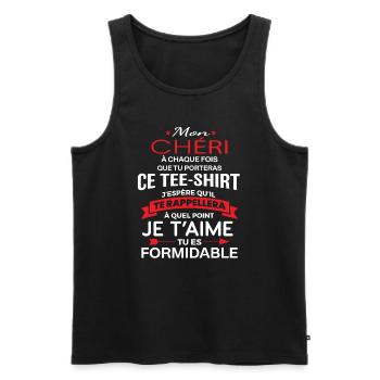 Mon chéri je t aime tu es formidable - Débardeur bio Premium Homme - noir - Devant - Michal (187cm)