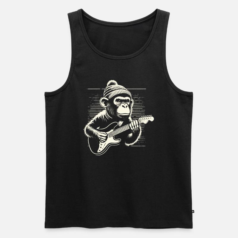 Affe mit E-Gitarre - Männer Premium Bio Tank Top - Schwarz