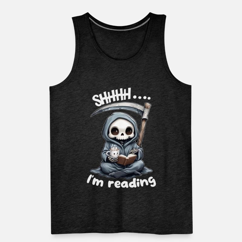 Sensenmann liest ein Buch mit Kaffee Männer Premium Bio Tank Top