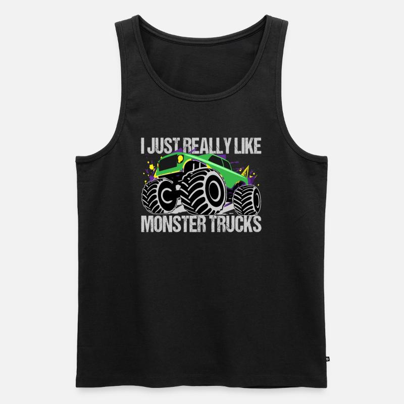 Confrontation de monster trucks vert-violet - Débardeur bio Premium Homme - noir